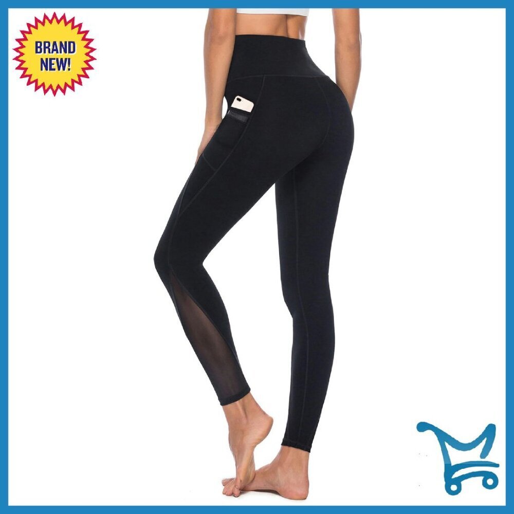 High Waist Mesh Yoga Leggings with Pockets, Tummy Control Workout Pants